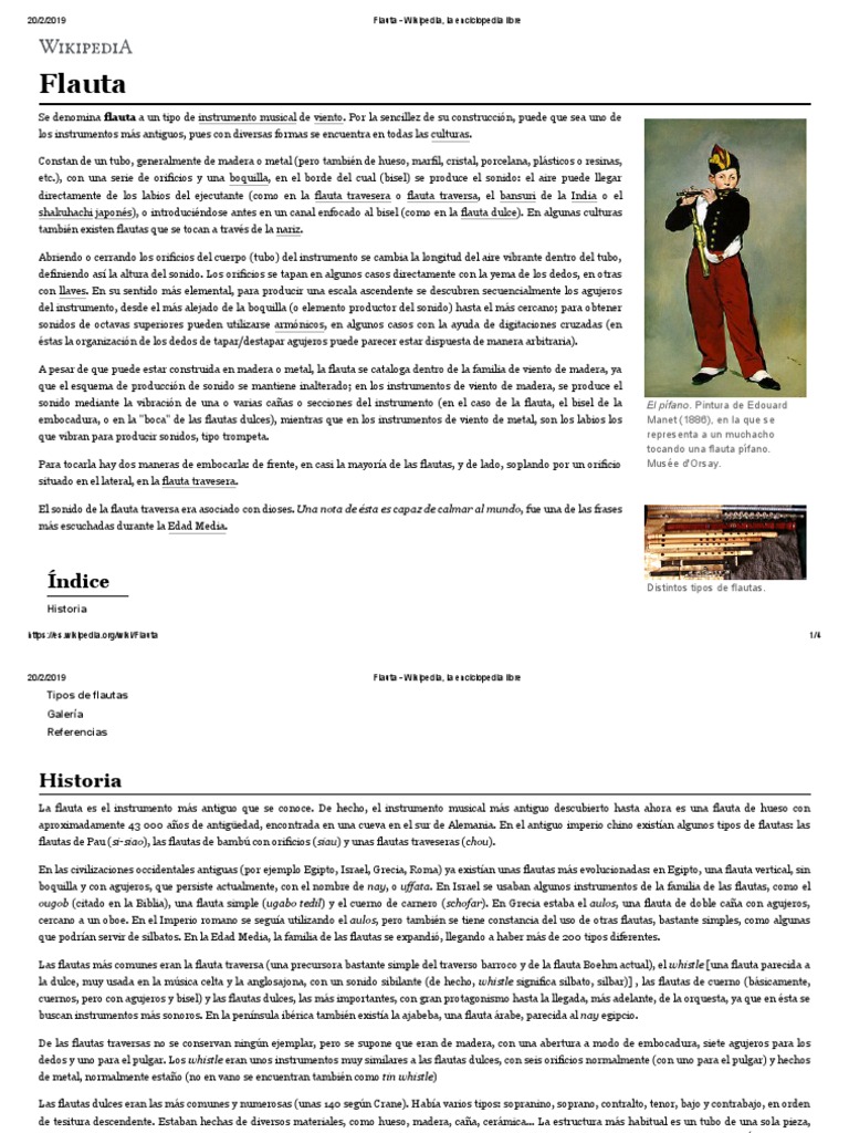Flauta Wikipedia, La Enciclopedia Libre PDF PDF Flauta Aerófonos