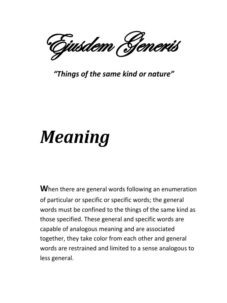 Ejusdem Generis Project Pdf Statutory Interpretation Common Law