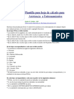 Plantilla para Hoja de Cálculo para Asistencia A Entrenamientos