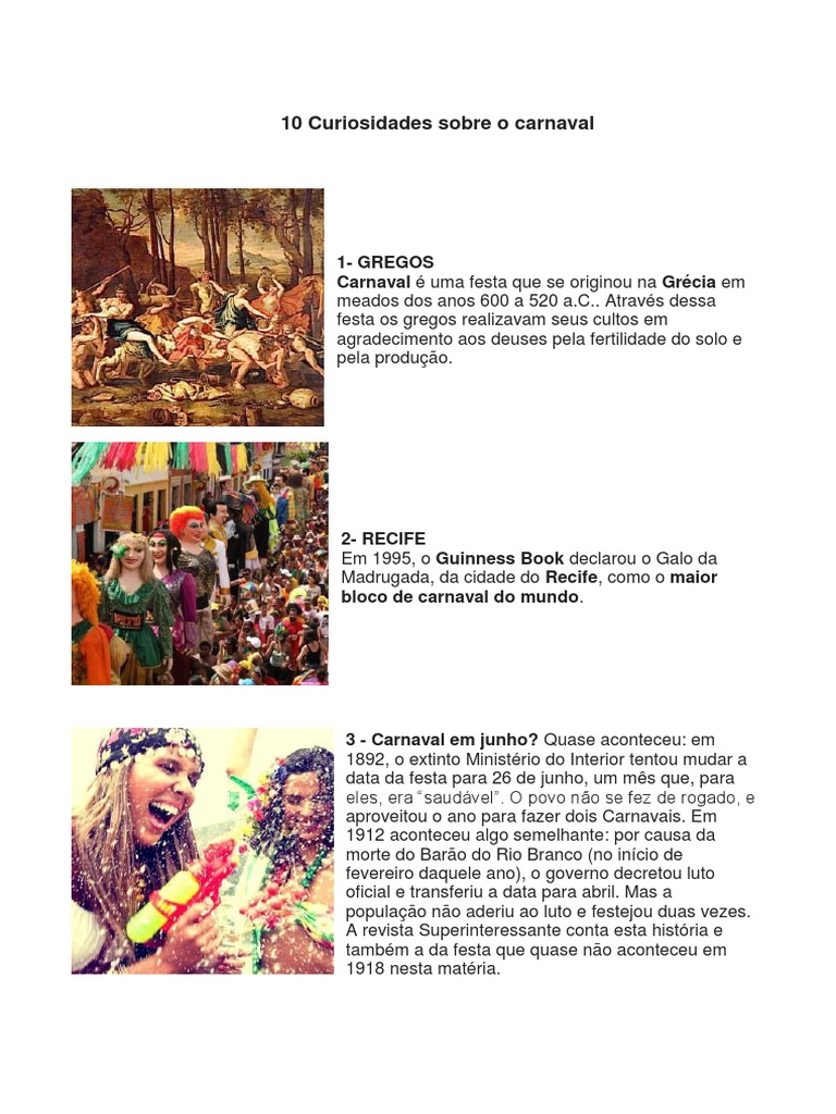 10 Curiosidades Sobre o Carnaval | PDF | Carnaval | Festivais ...