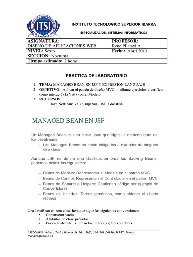 Managed Beans y JSF en Java | PDF | Modelo – Vista – Controlador | Java ...