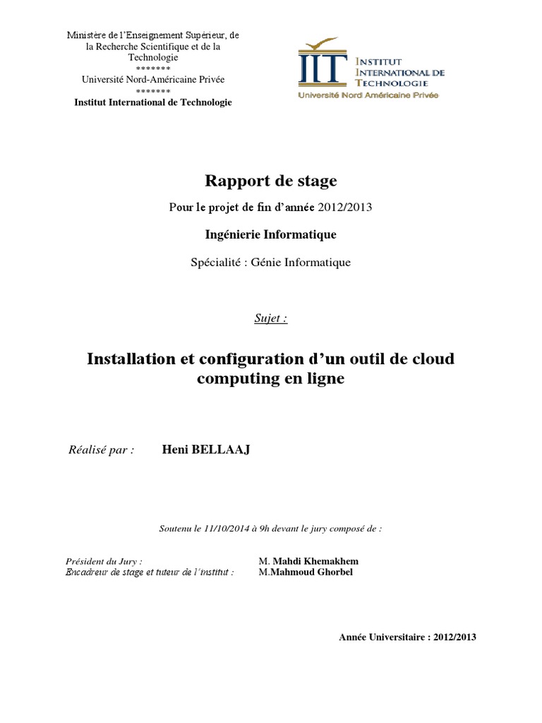 Rapport De Stage Installation Et Configuration D Un Outil De Cloud