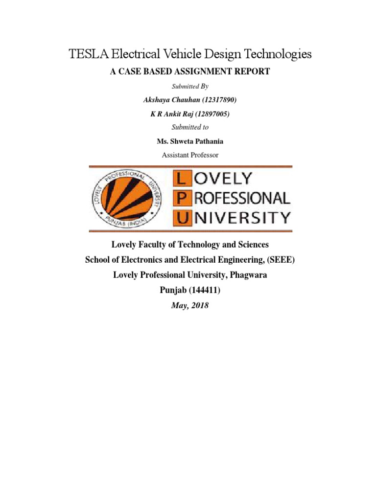 TESLA Electrical Vehicle Design Technologies: A Case Based Assignment ...