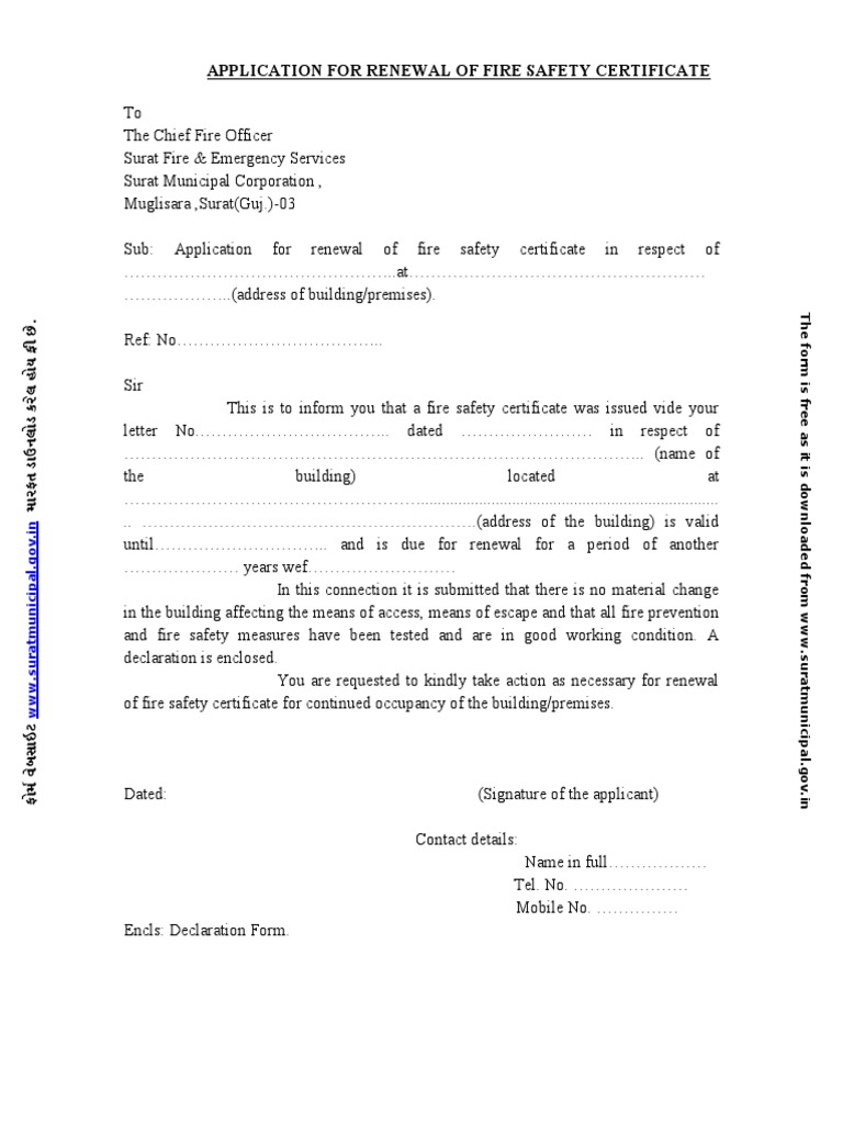 Application For Renewal Of Fire Safety Certificate Fire Safety Safety