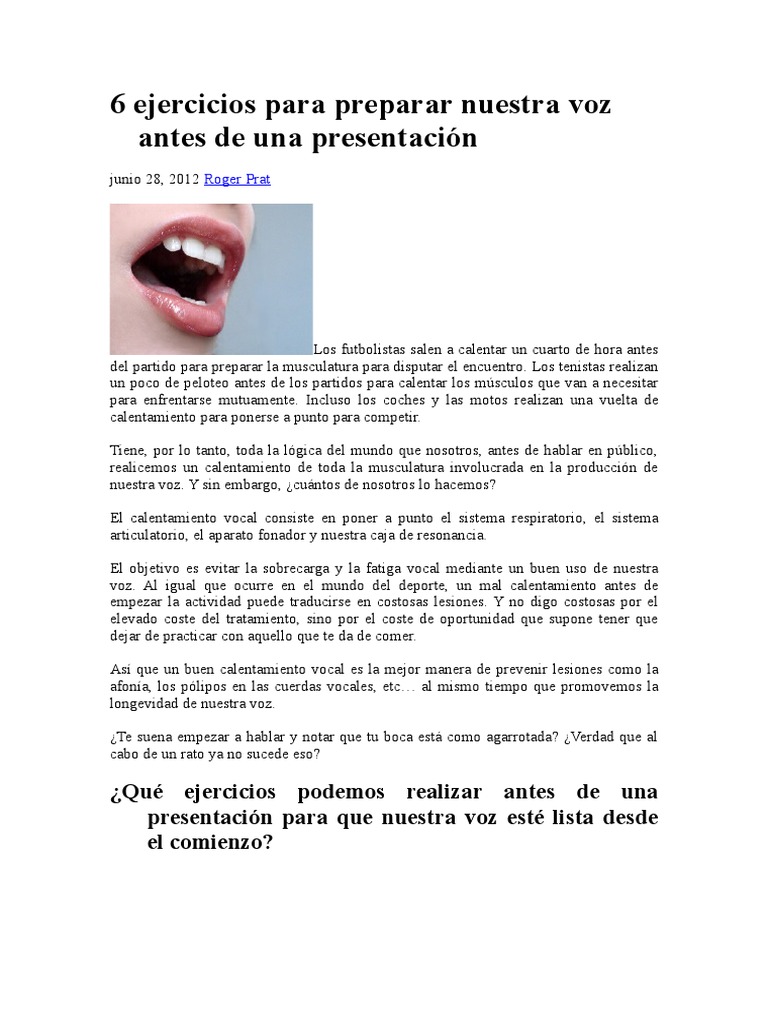 6 Ejercicios para Calentar la Voz | PDF | Mano | Ocio