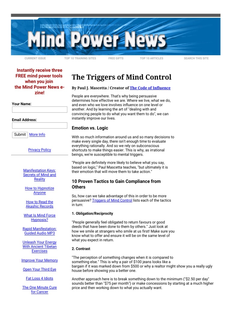 The Triggers of Mind Control | PDF | Hypnosis | Mind