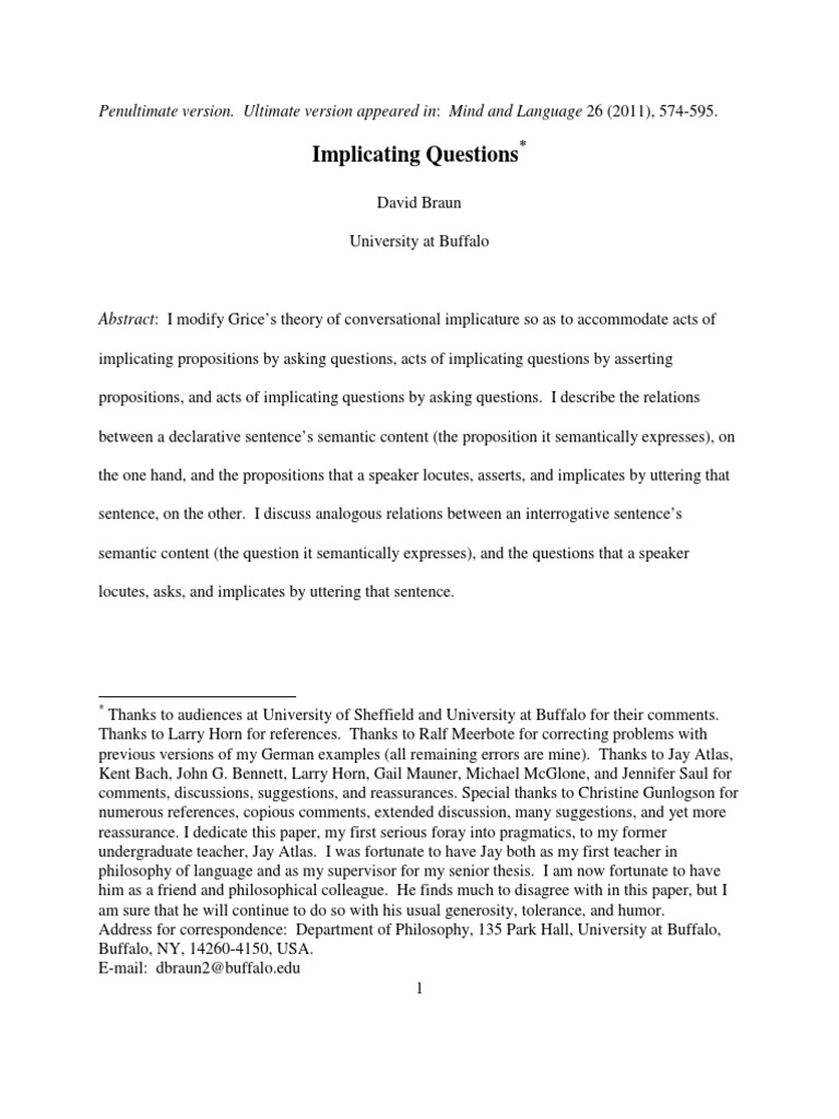Modifying Grice's Implicature Theory | PDF | Question | Communication