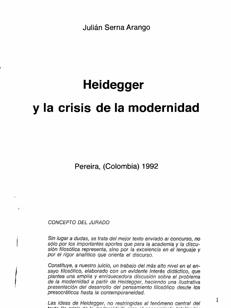 Julián Serna Arango - Heidegger y La Crisis de La Modernidad | PDF ...