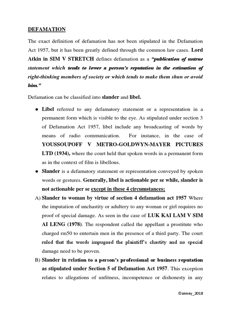 Defamation Law Basics Pdf Defamation Tort