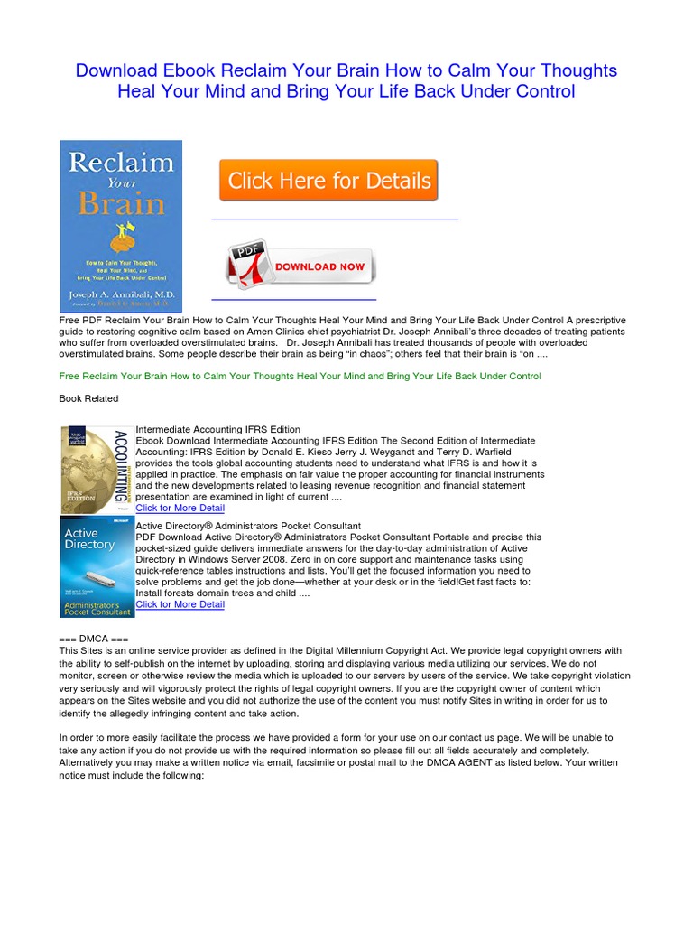 Reclaim Your Brain How To Calm Your Thoughts Heal Your Mind And Bring