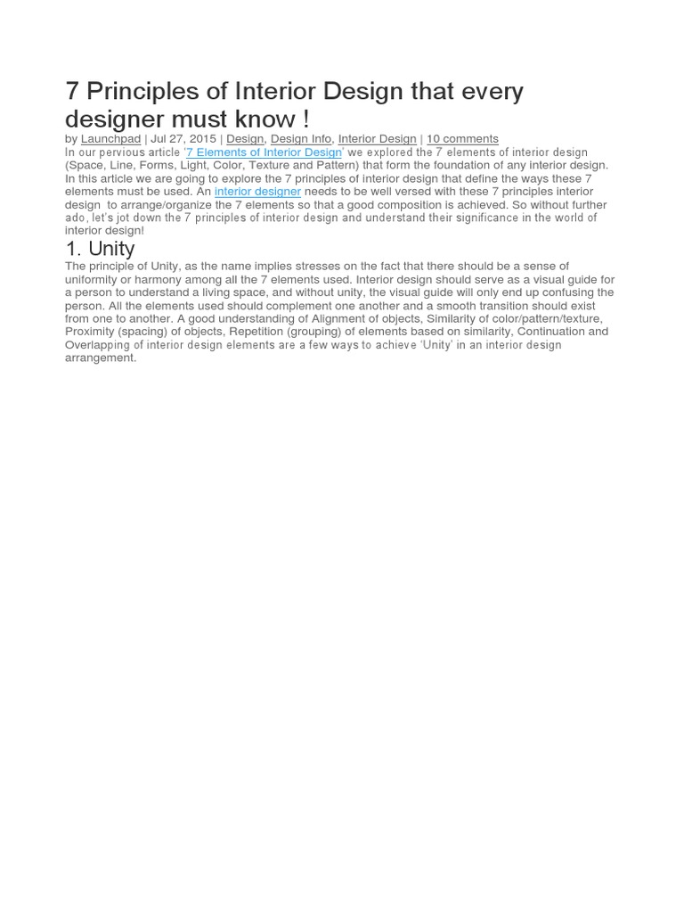 7 Principles of Interior Design | PDF | Symmetry | Interior Design