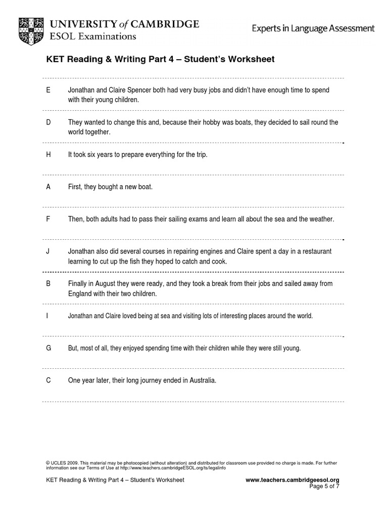 KET Reading & Writing Part 4 Student's PDF