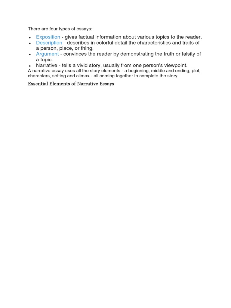 Types of Essays Explained: Narrative Focus | PDF | General Fiction