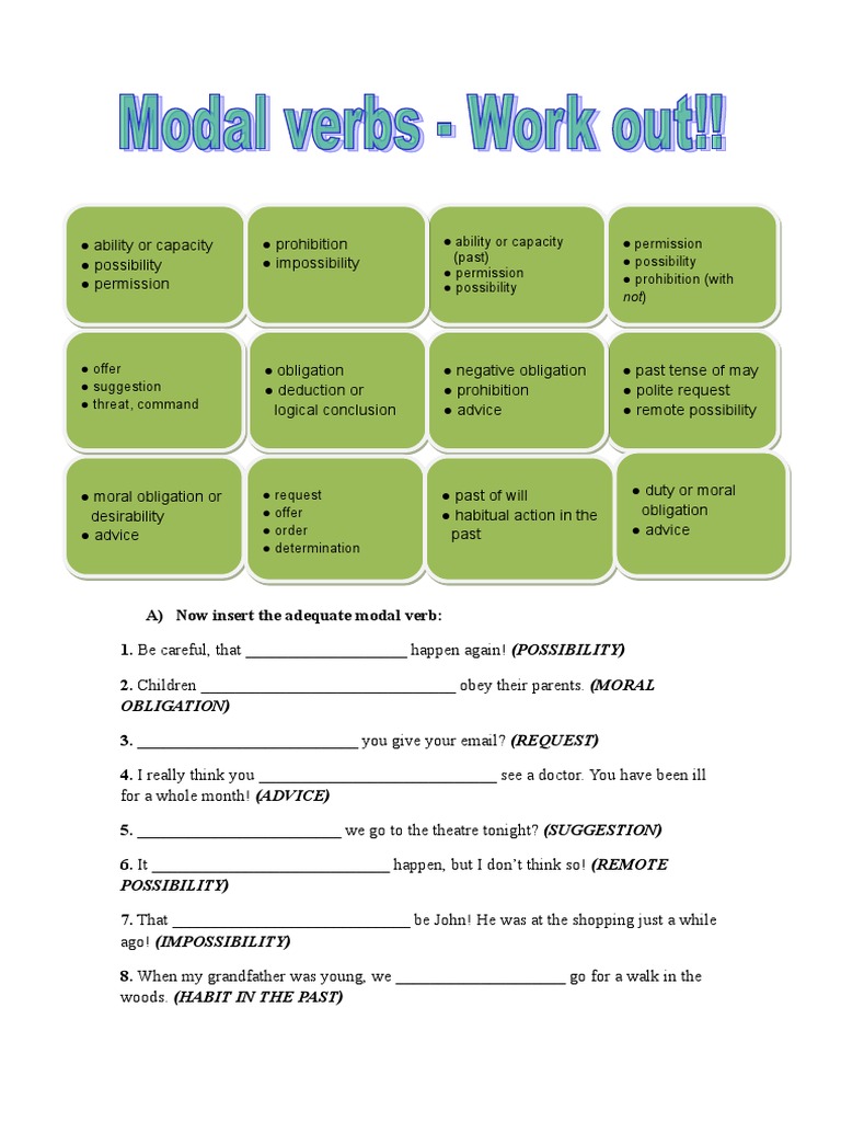 Modal Verbs Exercise and Guidelines | PDF | Linguistic Typology ...