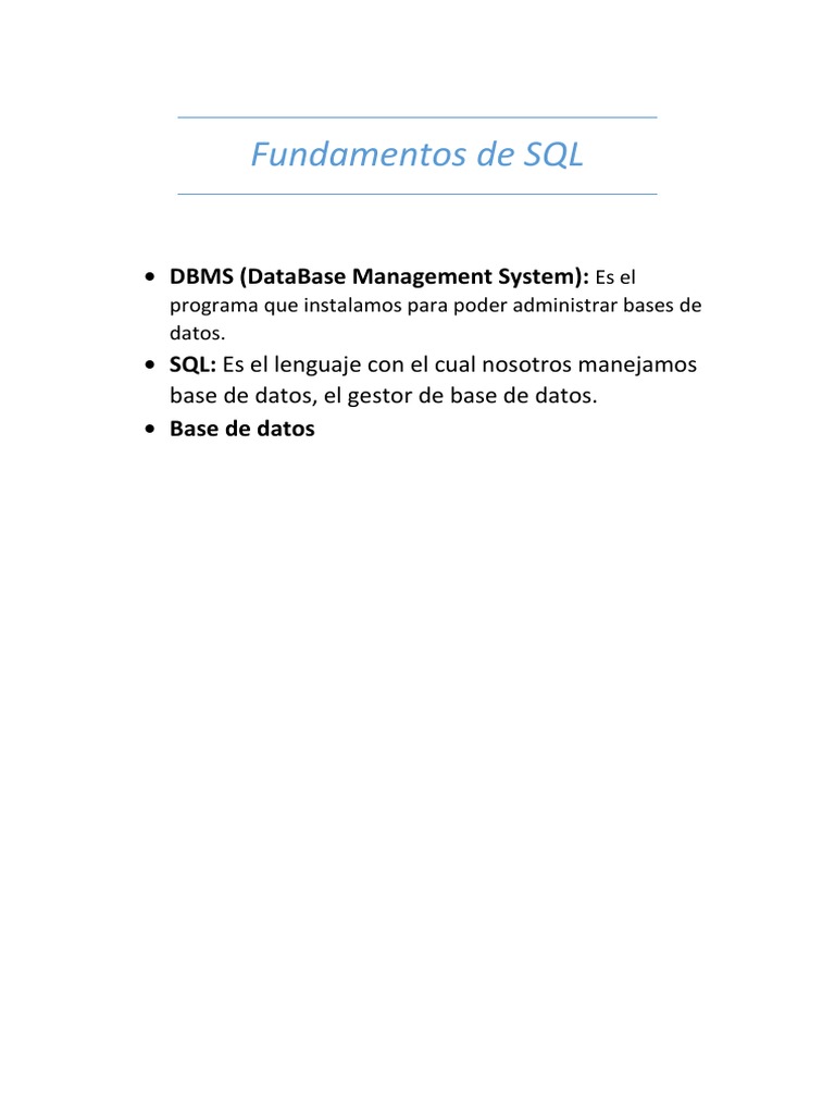 Fundamentos de SQL y DBMS | PDF