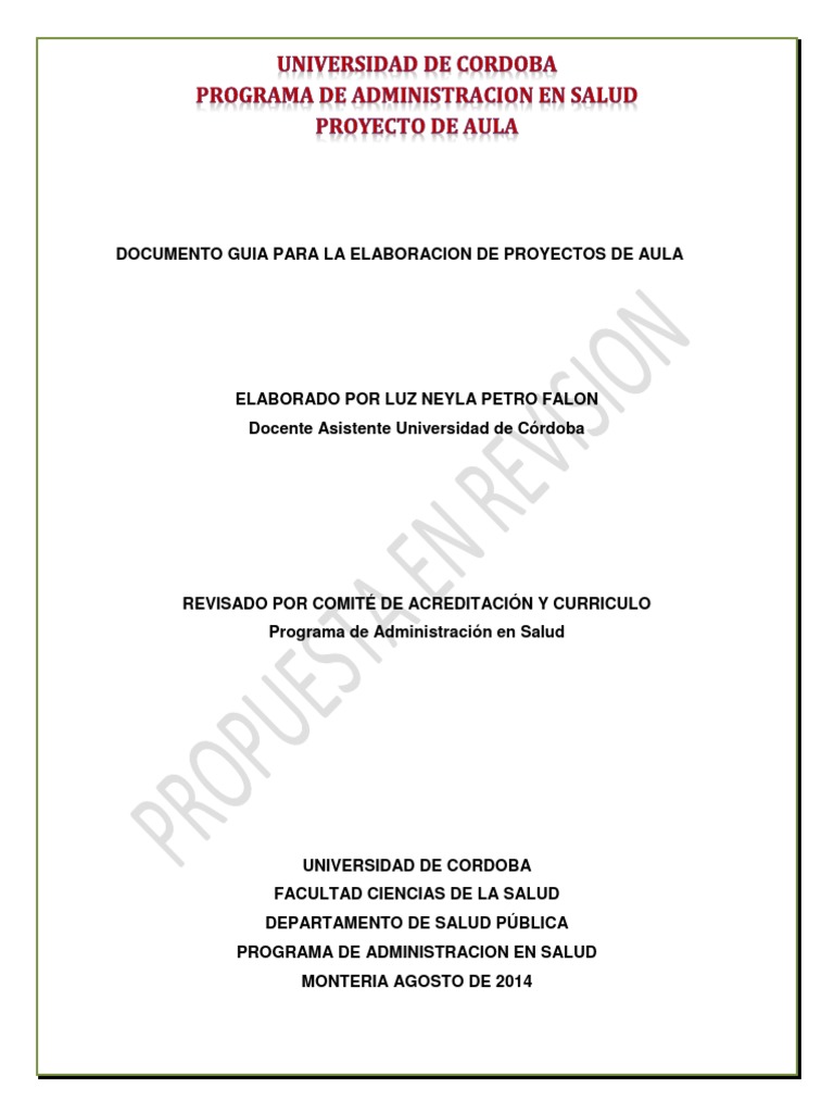 Guía para Proyectos de Aula en Salud | PDF | Salón de clases | Maestros
