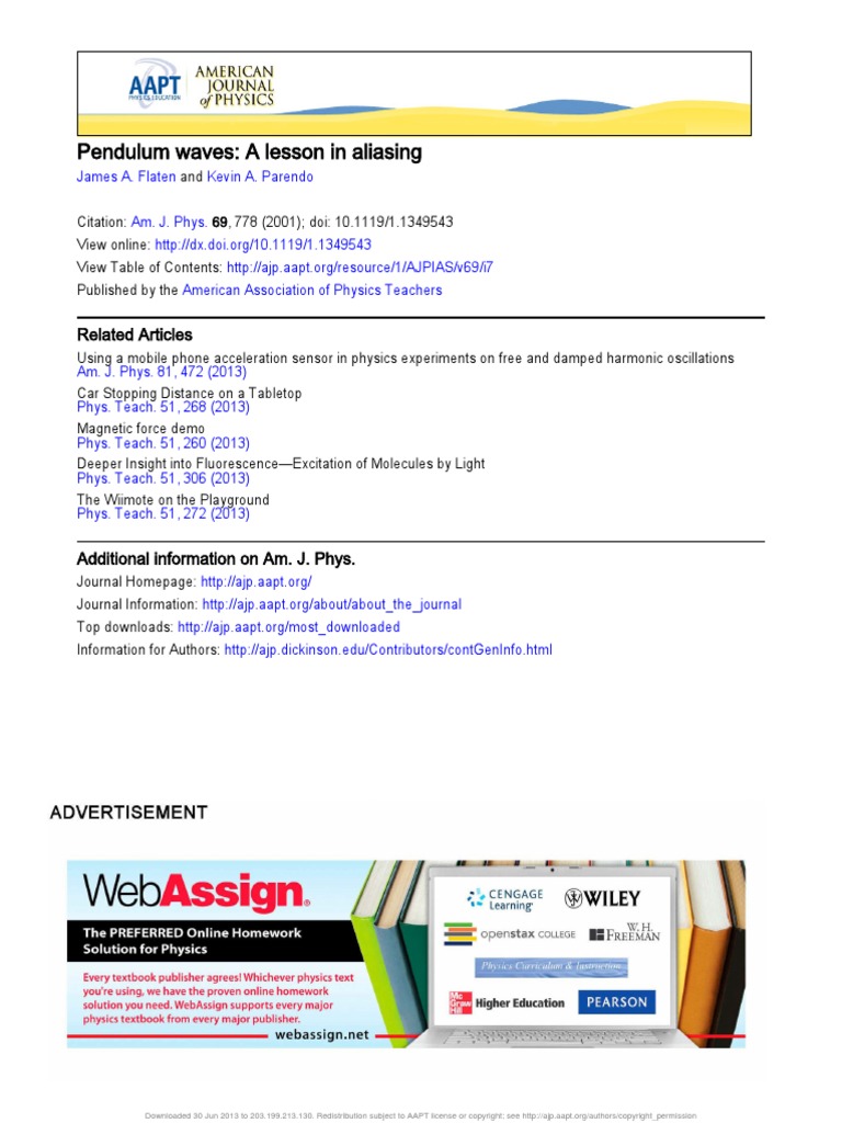 Pendulum Waves 1 Pdf Pdf Wavelength Pendulum