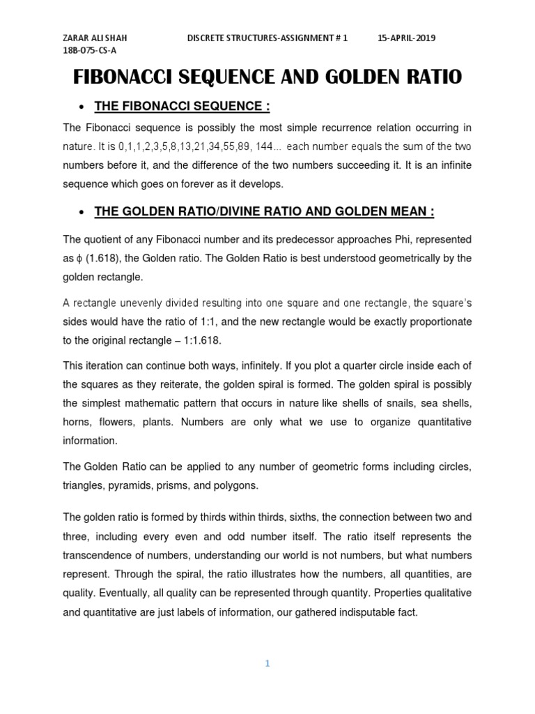 Fibonacci Sequence and Golden Ratio | PDF | Ratio | Mathematical Objects