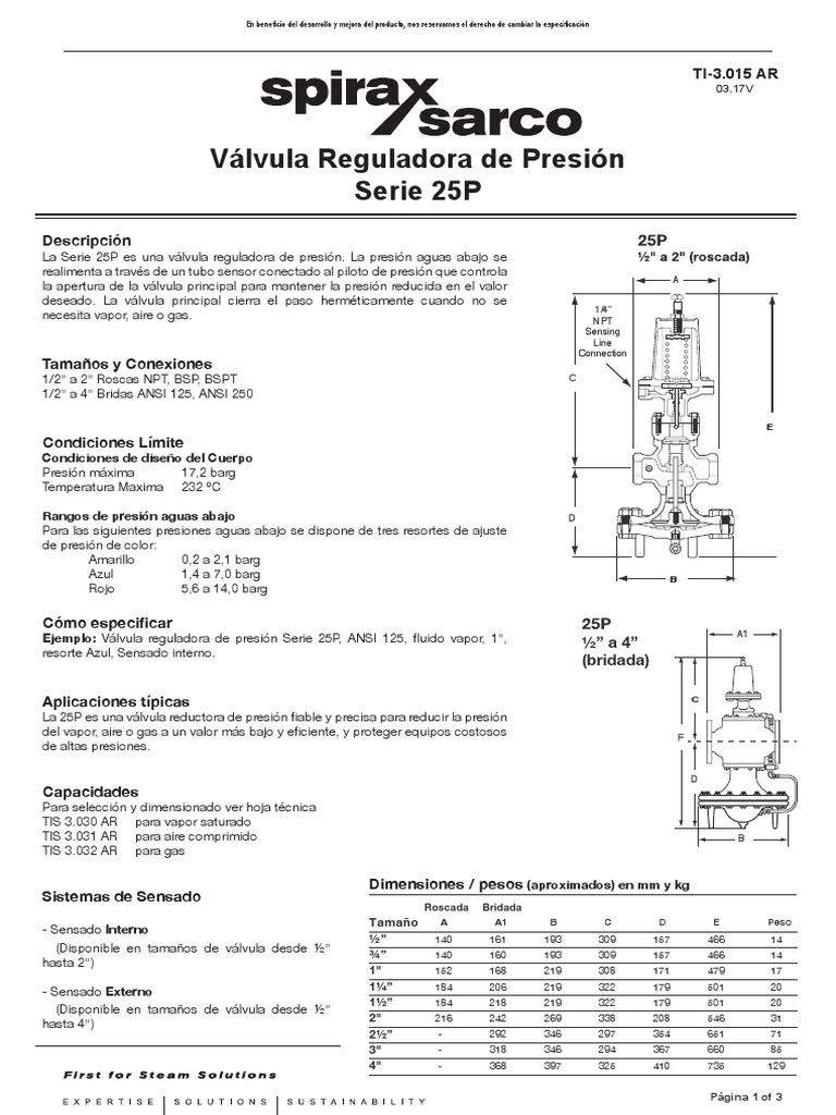 Ficha Tecnica Válvulas reductoras de presión