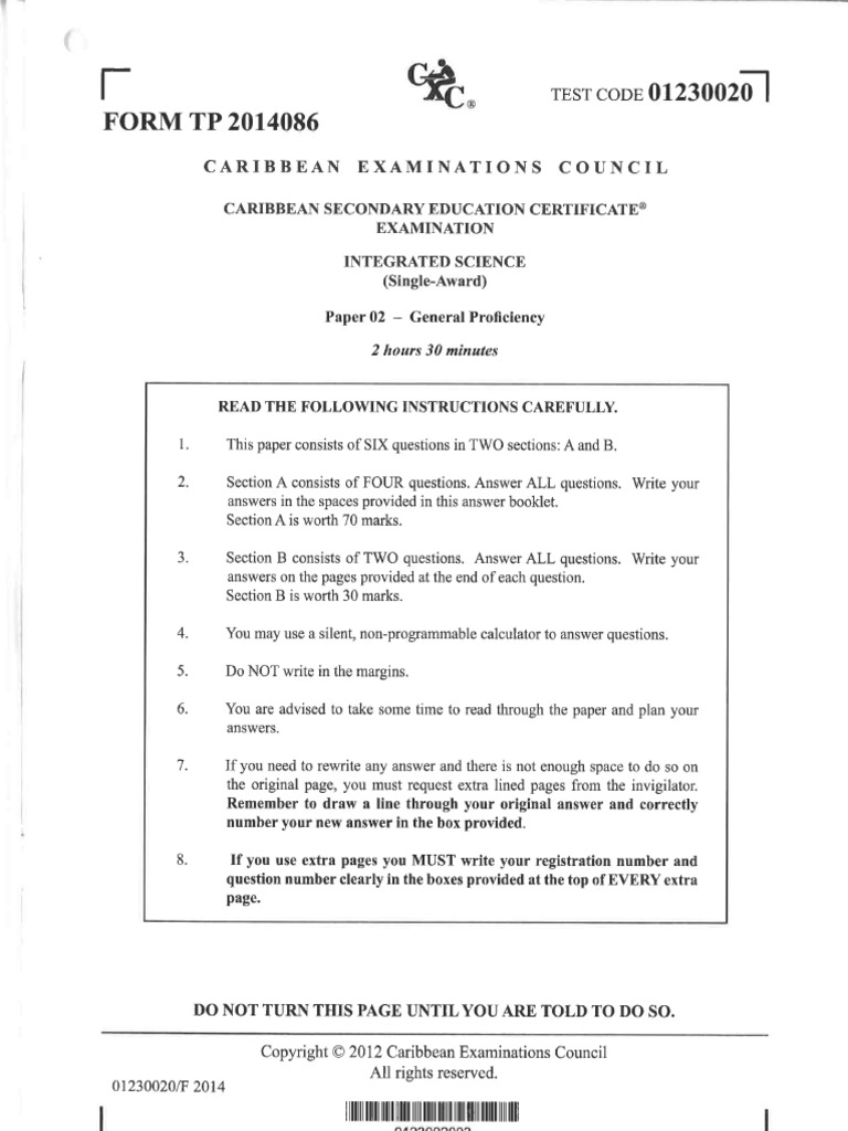 Caribbean Examinations Council: Examination | PDF | Cell (Biology) | Nature