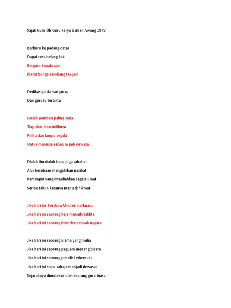 Sajak Guru Oh Guru Karya Usman Awang 1979 Pdf