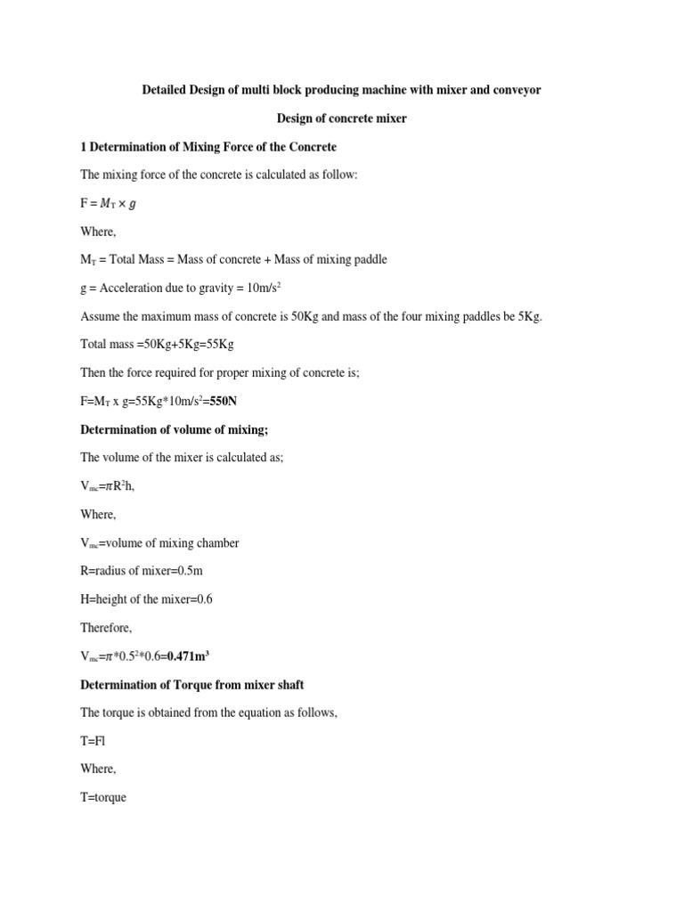 Detailed Design of Multi Block Producing Machine With Mixer and ...