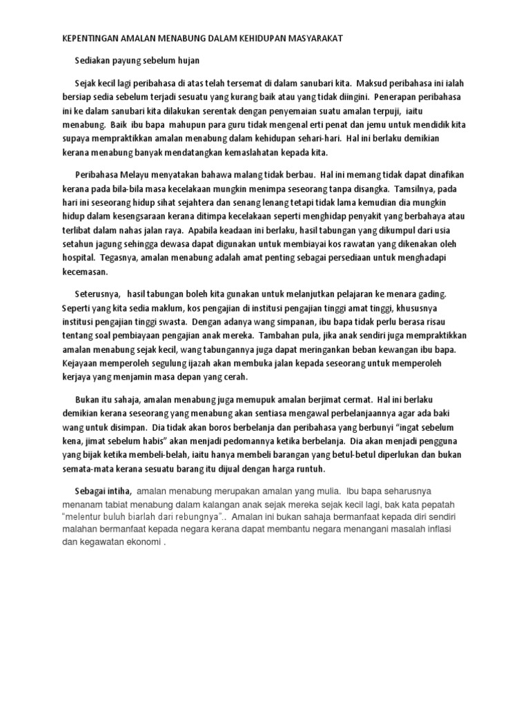 Kepentingan Amalan Menabung Dalam Kehidupan Masyarakat Pdf