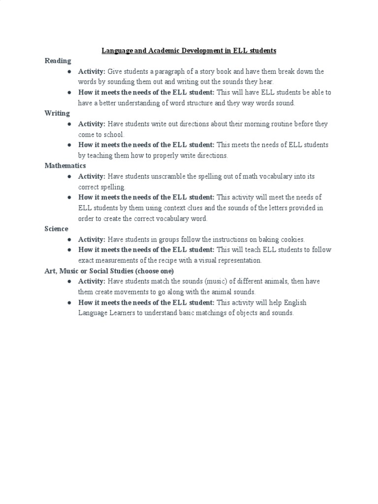 Enhancing ELL Skills Through Activities | PDF