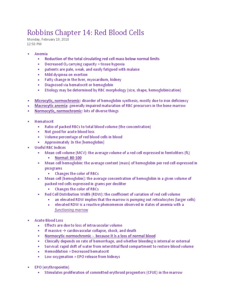 Chapter 14 Red Blood Cells | PDF | Anemia | Vitamin B12
