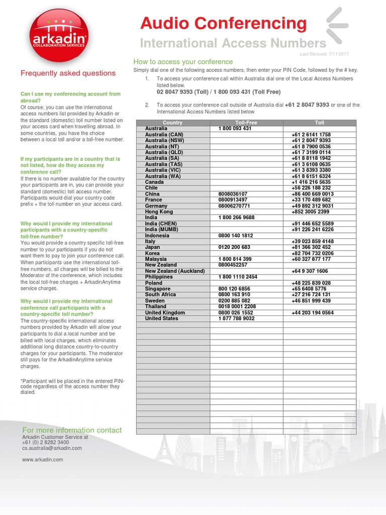 Arkadin Event Dial in Numbers - 07112017 | PDF | Conference Call | Oral ...