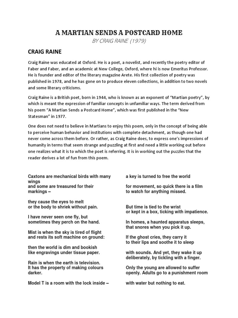 A Martian Sends A Postcard Home Fiction Literature