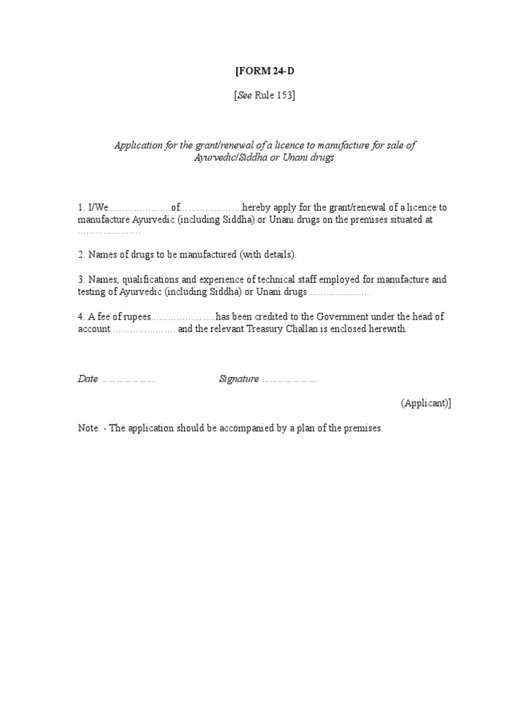 Application For The Grant/renewal of A Licence To Manufacture For Sale ...