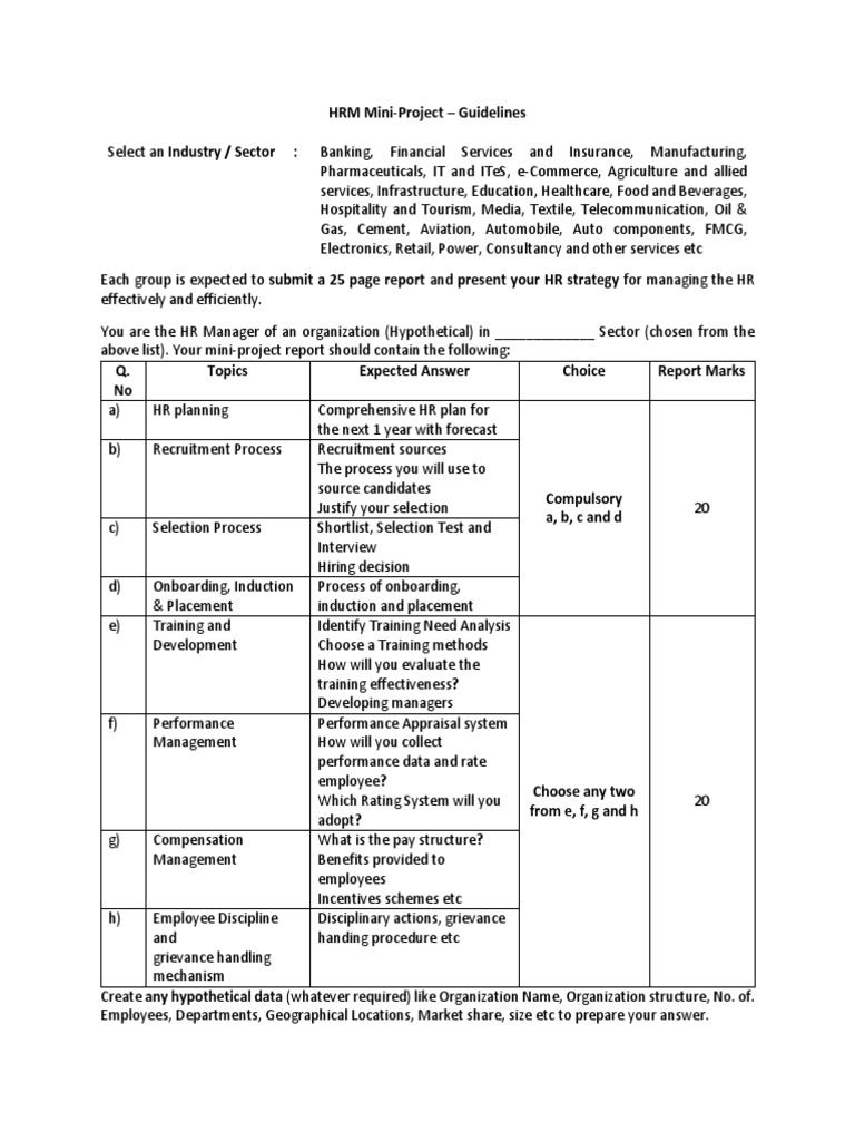 HRM Mini-Project Guidelines for Sectors | PDF | Human Resource ...