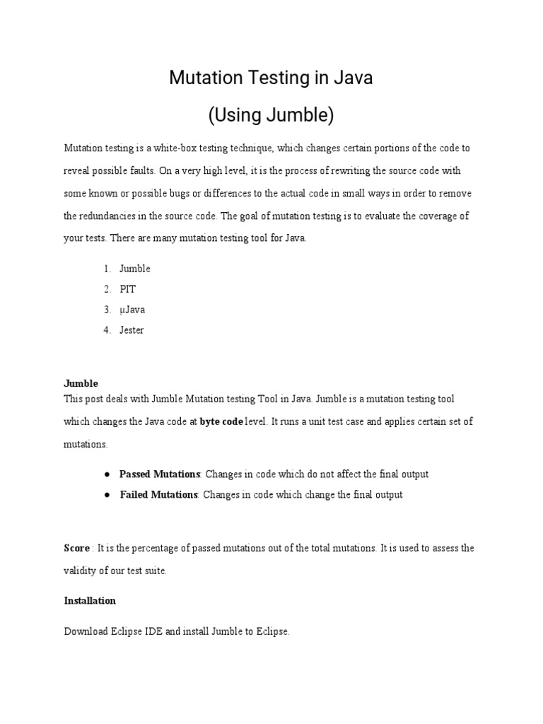 Mutation Testing in Java (Using Jumble) | Download Free PDF ...