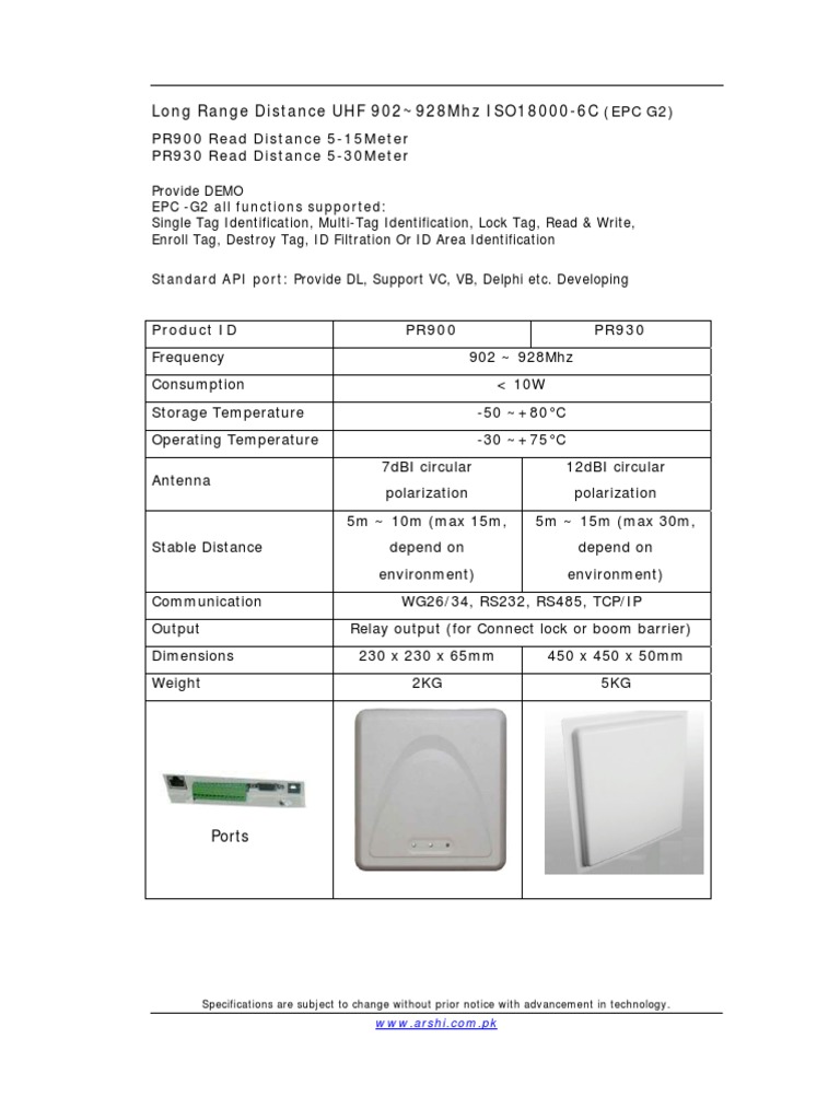 Long Range Distance UHF 902 928Mhz ISO18000-6C: (EPC G2) PR900 Read ...