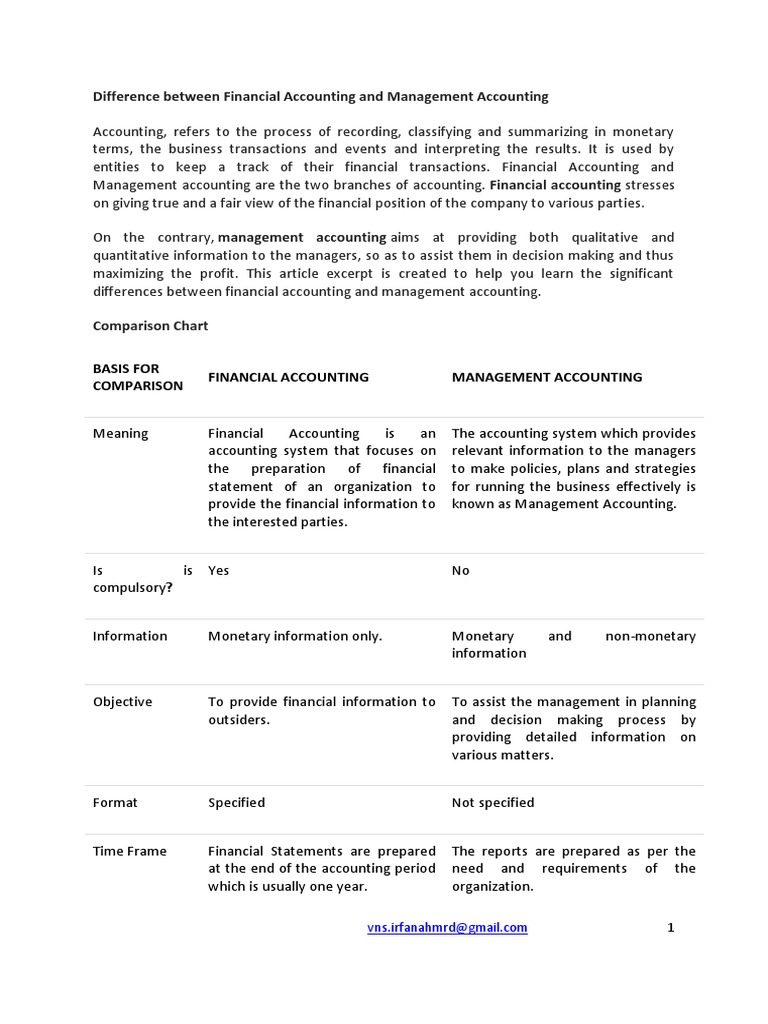 Financial vs Management Accounting Explained | PDF | Management ...
