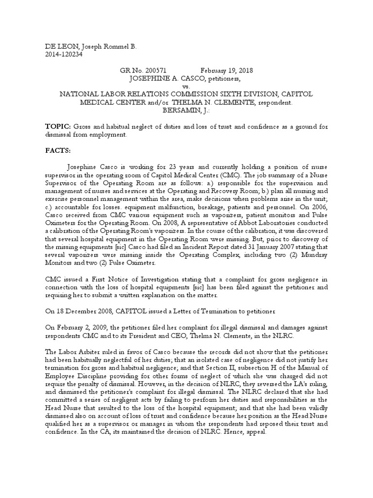 Casco Vs NLRC PDF Negligence Public Law