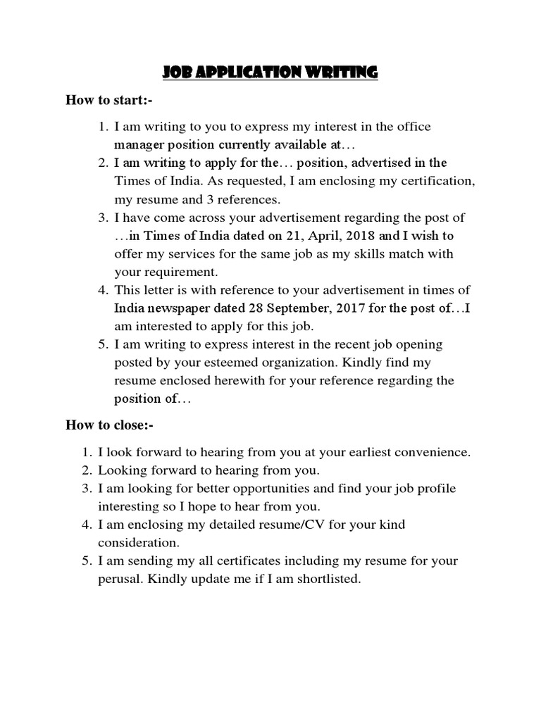 Job Application Writing: How To Start | PDF | Résumé | Science And ...