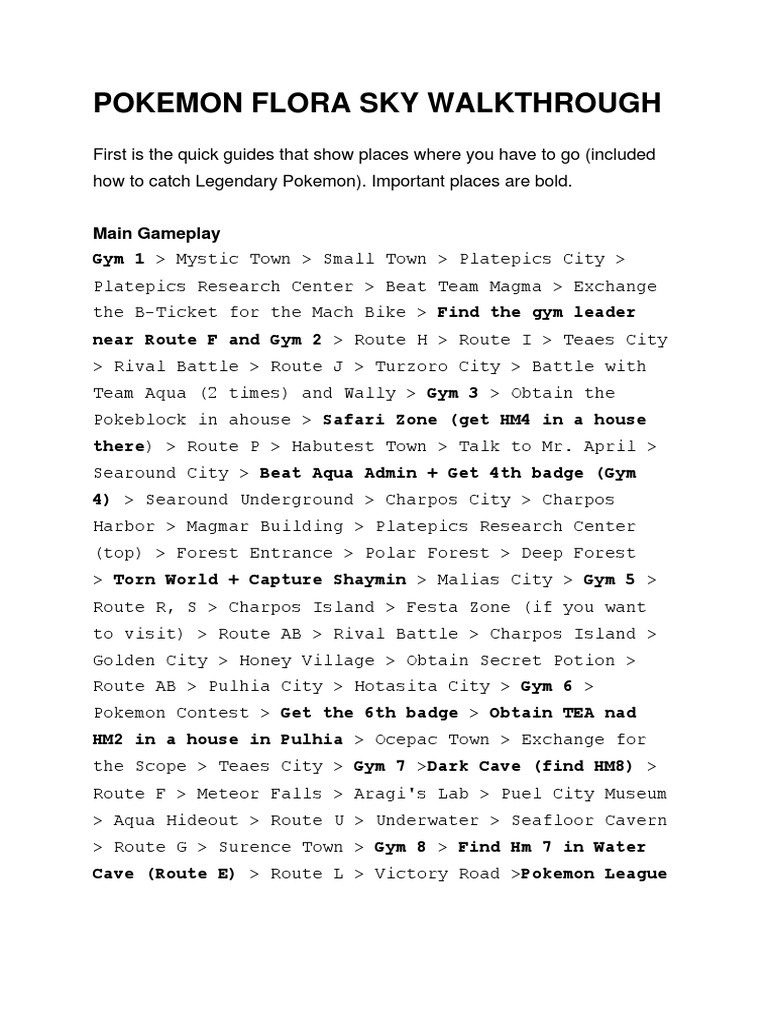 Pokemon Flora Sky Walkthrough Pdf Nintendo Franchises Pokémon