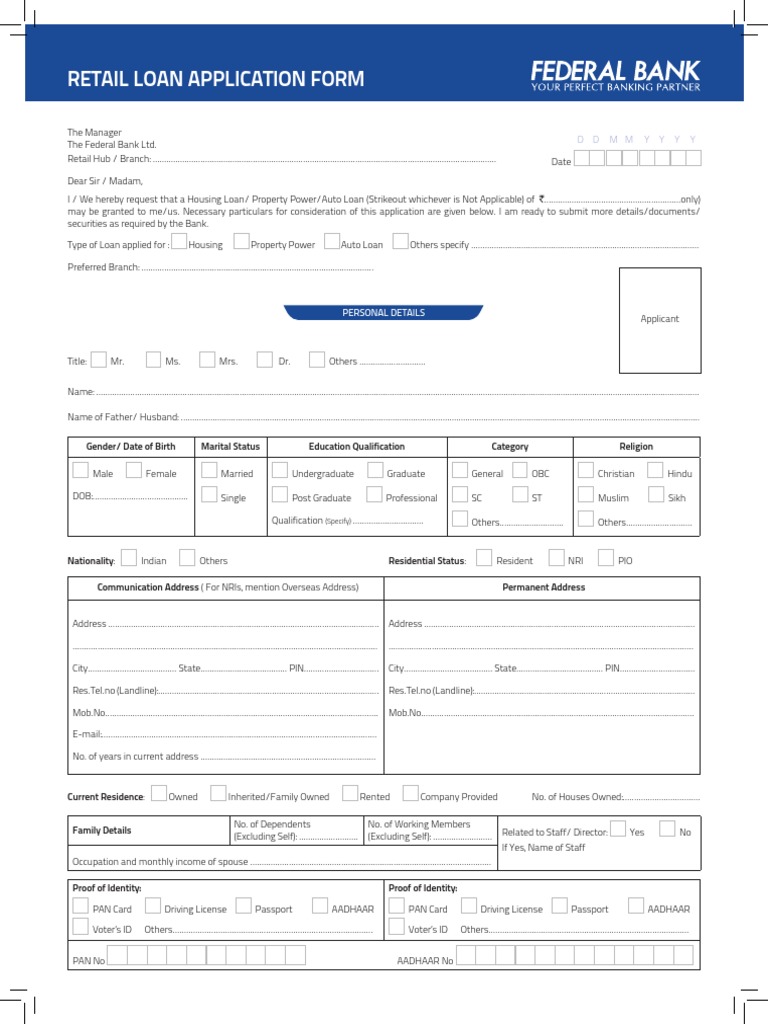 Retail Loan Application Form PDF | Download Free PDF | Loans | Identity ...