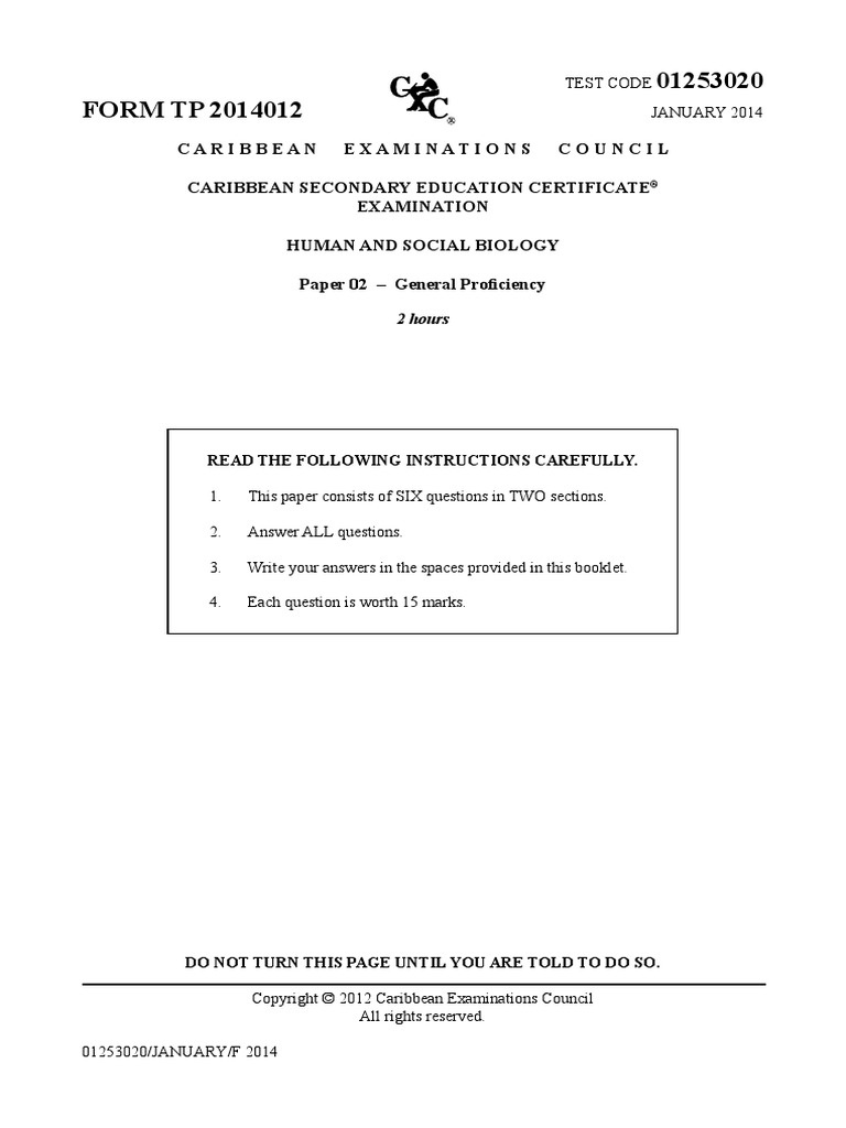 Csec HSB January 2014 p2 | PDF | Kidney | Dialysis