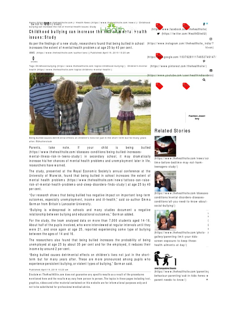 Childhood Bullying Can Increase The Risk of Mental Health Issue | PDF ...