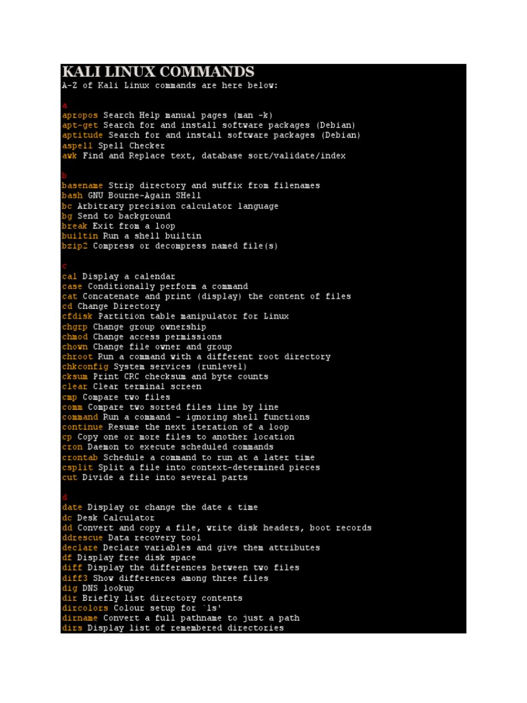 Kali Linux Commands | PDF | Computer File | Operating System Technology