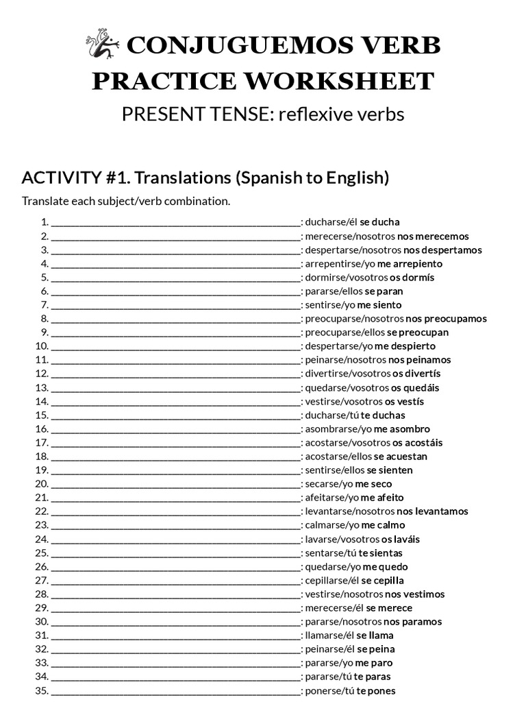 Present Tense Reflexive Verbs Answers Conjuguemos Pdf
