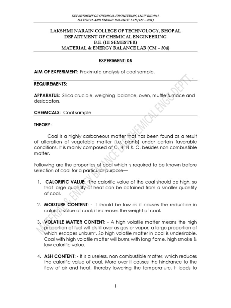 Proximate Analysis Of Coal Pdf Coal Combustion