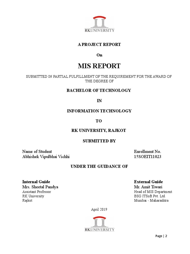 Mis Report: A Project Report On | PDF | Feasibility Study | Banks