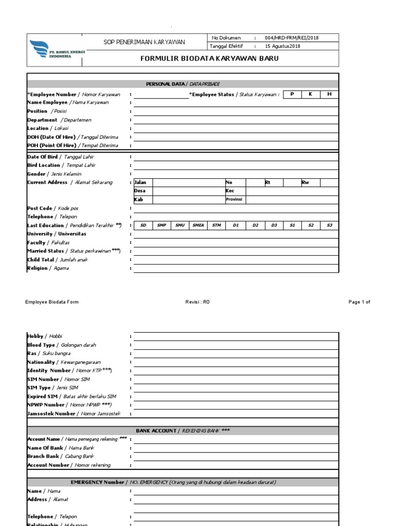 Biodata New Employee Form | PDF