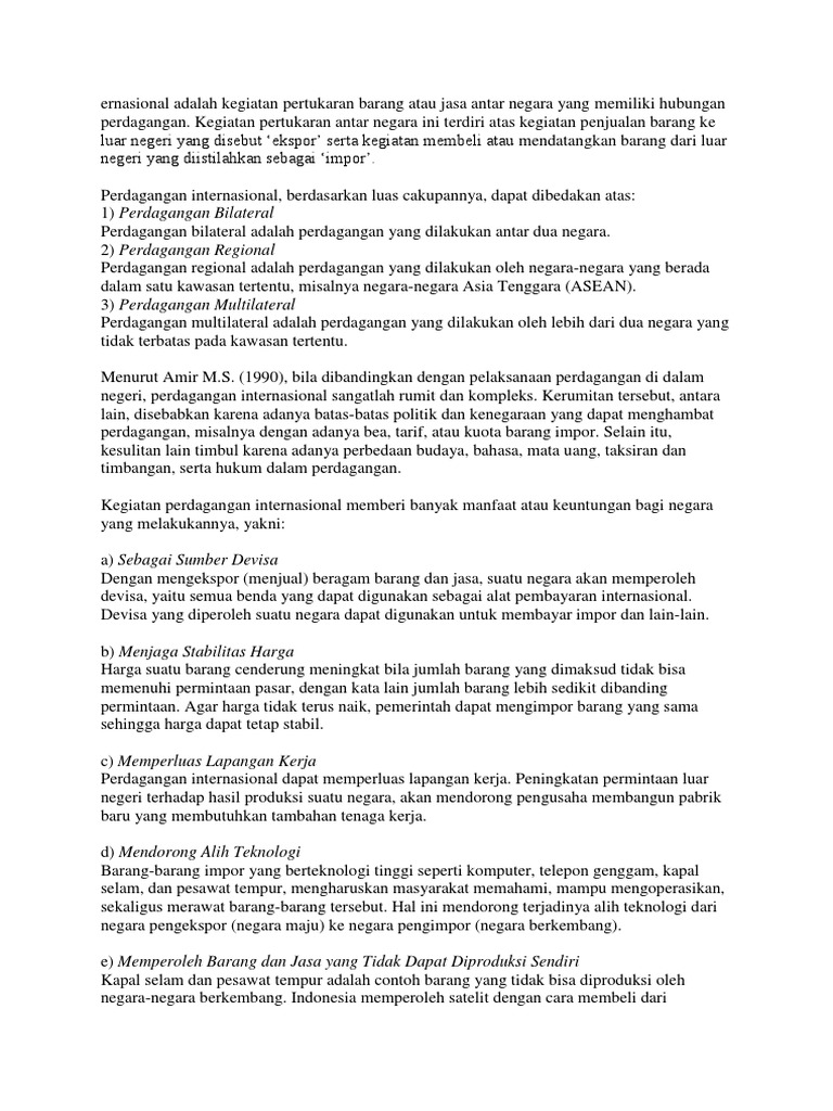 Ernasional Adalah Kegiatan Pertukaran Barang Atau Jasa Antar Negara Yang Memiliki Hubungan Perdagangan