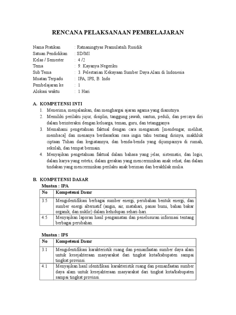 Contoh RPP Pelestarian Sumber Daya Alam | PDF