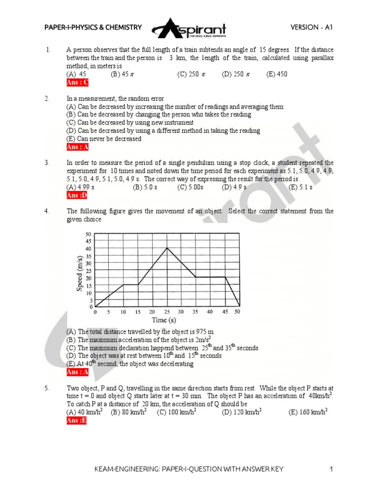 KEAM 2017 Phy Che Paper 1 Question Paper Answer Key PDF PDF Waves